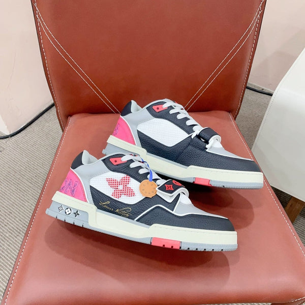 LV Trainer Sneaker Velcro Strap Black Pink Cowhide