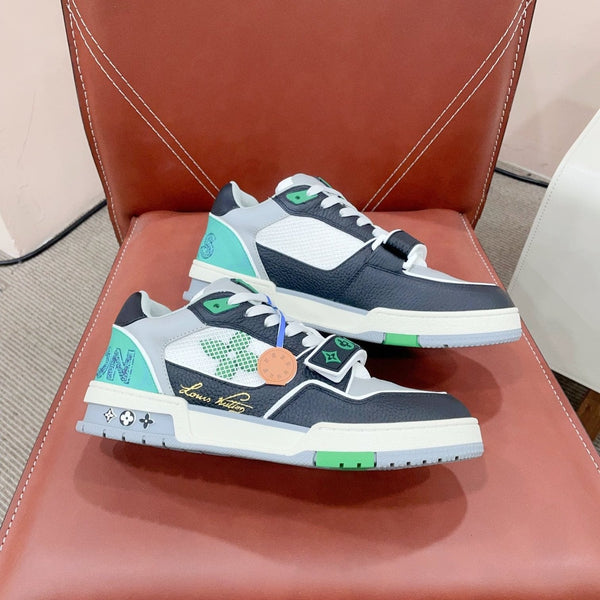 LV Trainer Sneaker Velcro Strap Green Black Cowhide