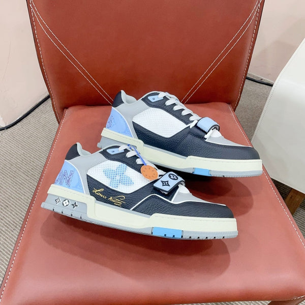 LV Trainer Sneaker Velcro Strap Blue Cowhide