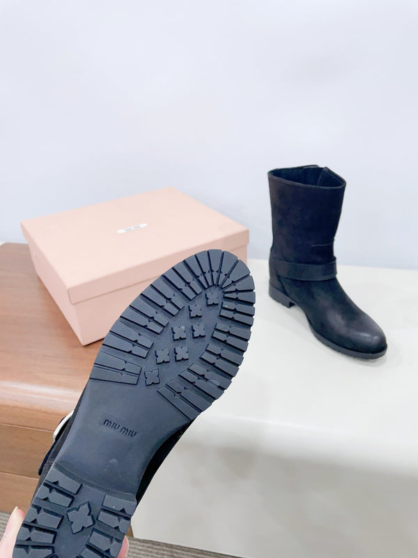 Miu Short Boots Black Calfskin