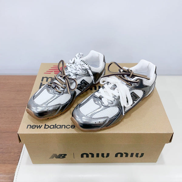 Miu x New Balance 530 Silver Patent Leather White Fabric