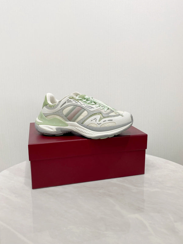 Baskets basses GG 2.0 en maille et cuir gris-vert 675577