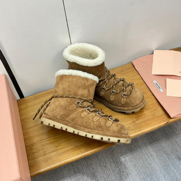 Miu Ankle Boots Brown Stone Yellow Suede
