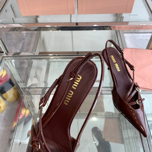miu slingback pumps 50 brown patent calfskin with bukle