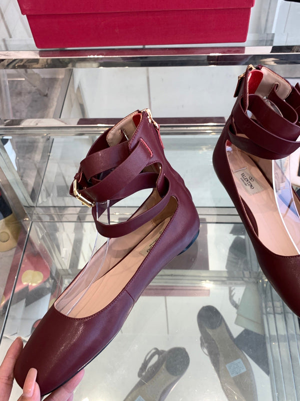 VT 25 Ballerina Ballet Gladiator Flats Ruby Red Cowhide 292360