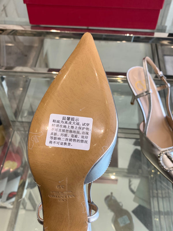 VT 25 Slingback con tacco alto in pelle di vacchetta argento 292337