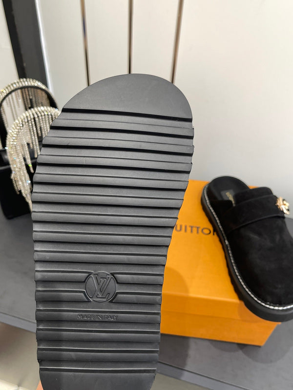 LV Cosy Comfort Mule Sandals Black Gold Suede 533465
