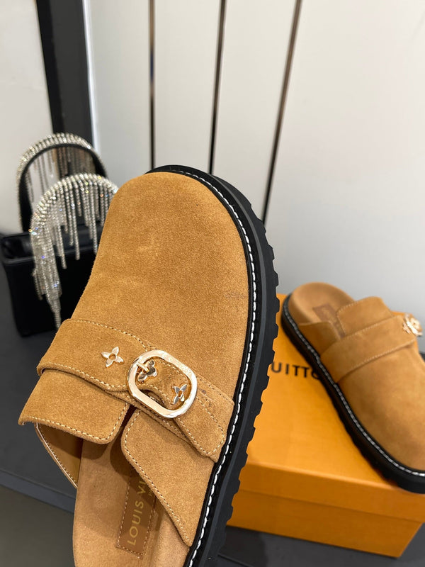 LV Cosy Comfort Mule Sandals Brown Gold Suede 533466
