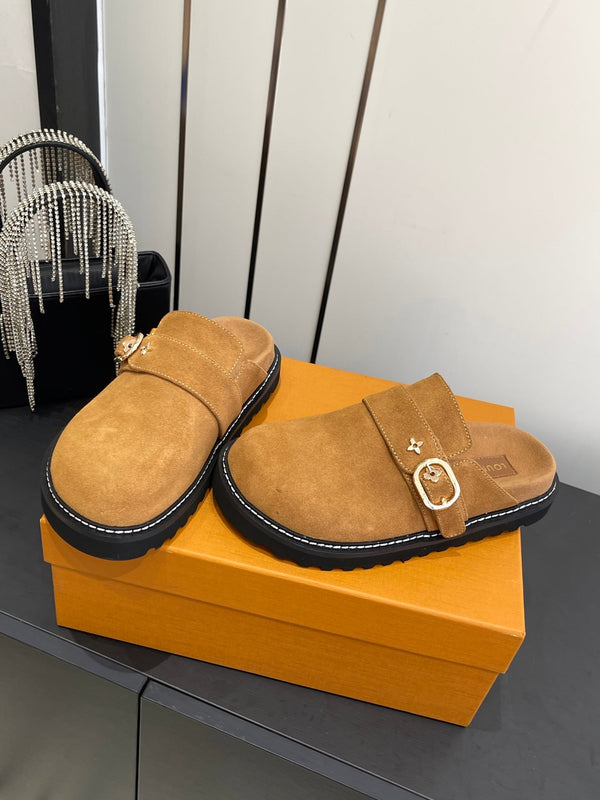 LV Cosy Comfort Mule Sandals Brown Gold Suede 533466