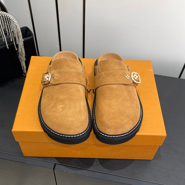 LV Cosy Comfort Mule Sandals Brown Gold Suede 533466