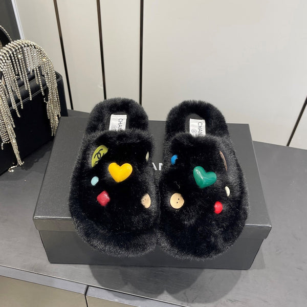 CC Double C Chaussons en fourrure noir 554698