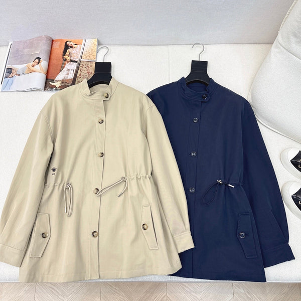 CD 25 Mid-length Trench Coat Blue and Beige Cotton Polyester 593395