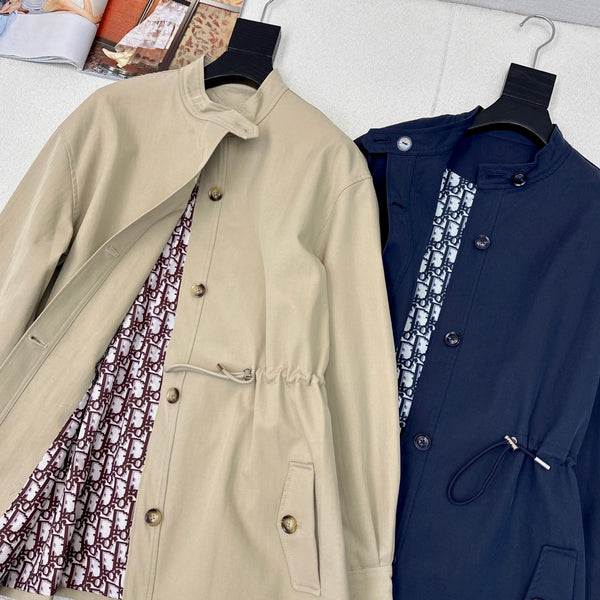CD 25 Mid-length Trench Coat Blue and Beige Cotton Polyester 593395