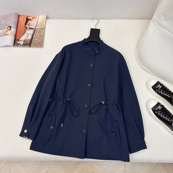 CD 25 Mid-length Trench Coat Blue and Beige Cotton Polyester 593395