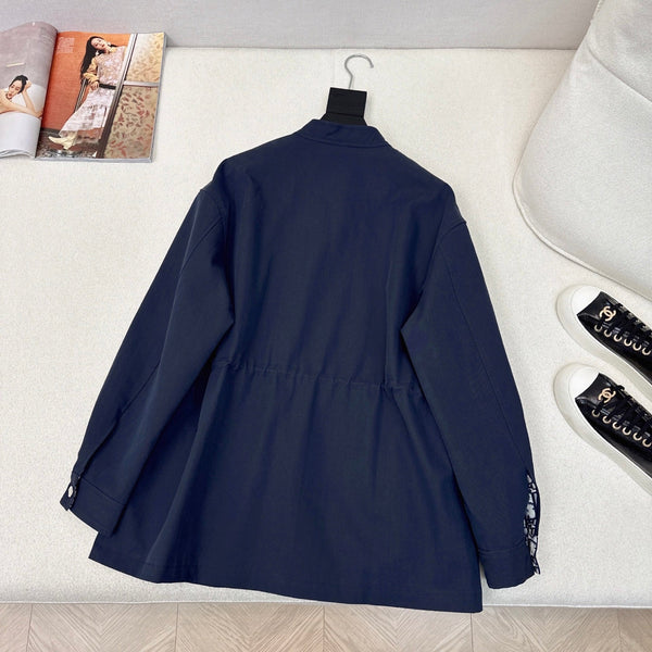 CD 25 Mid-length Trench Coat Blue and Beige Cotton Polyester 593395