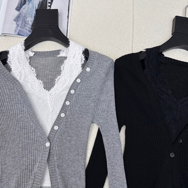 CD 25 Lace Splicing Two-piece Sweater Wool 598663