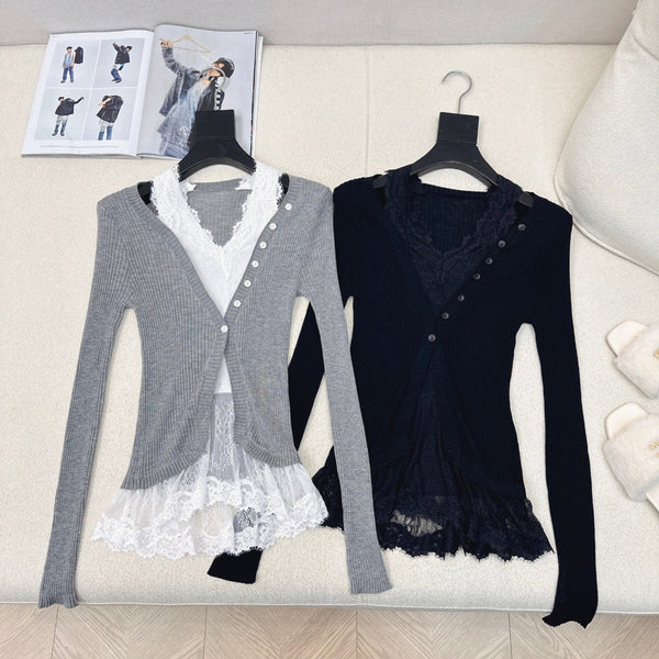 CD 25 Lace Splicing Two-piece Sweater Wool 598663