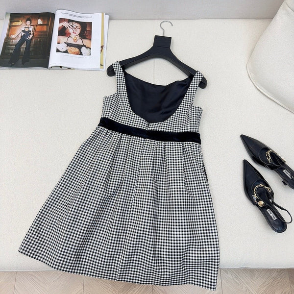 Celine 25 Bow Dress Black mix White Polyester Cotton 607798
