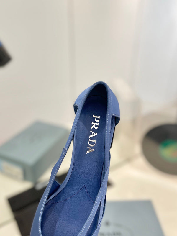 PRA STRAP CUT-OUT PUMPS CERULEAN SATIN