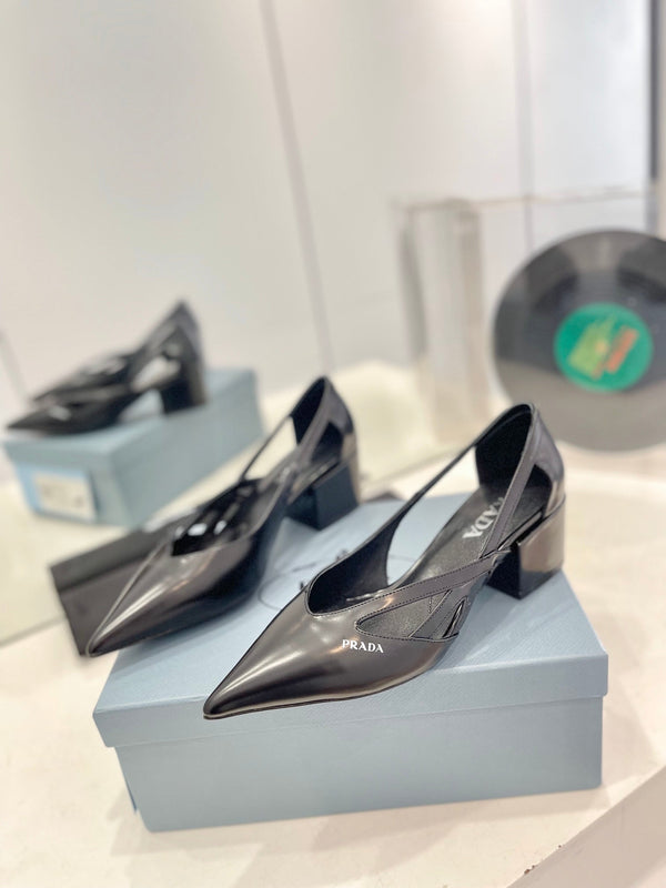 Pra Pumps 50 Square Sole Pelle Verniciata Nera