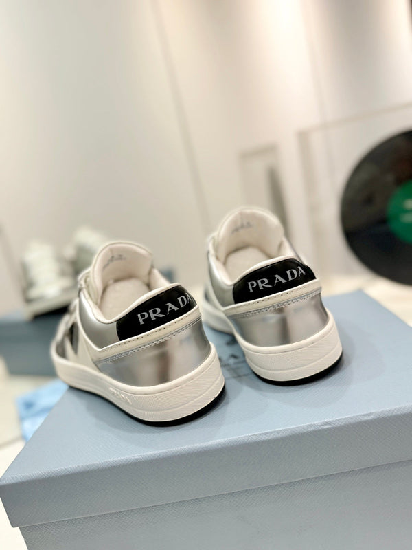 SNEAKERS PRA DOWNTOWN NAPPA IN VITELLO BIANCO E ARGENTO