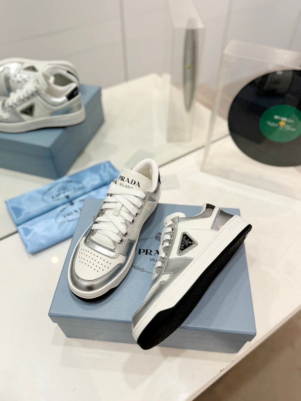 SNEAKERS PRA DOWNTOWN NAPPA IN VITELLO BIANCO E ARGENTO