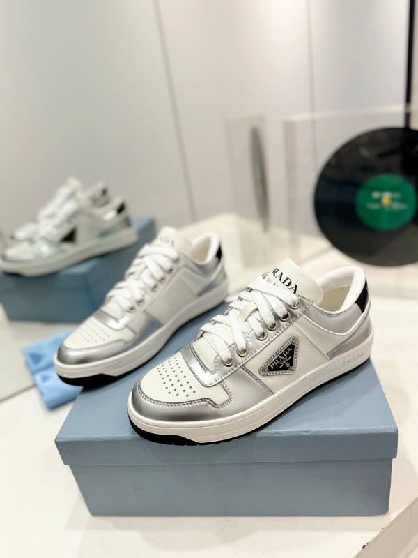 SNEAKERS PRA DOWNTOWN NAPPA IN VITELLO BIANCO E ARGENTO