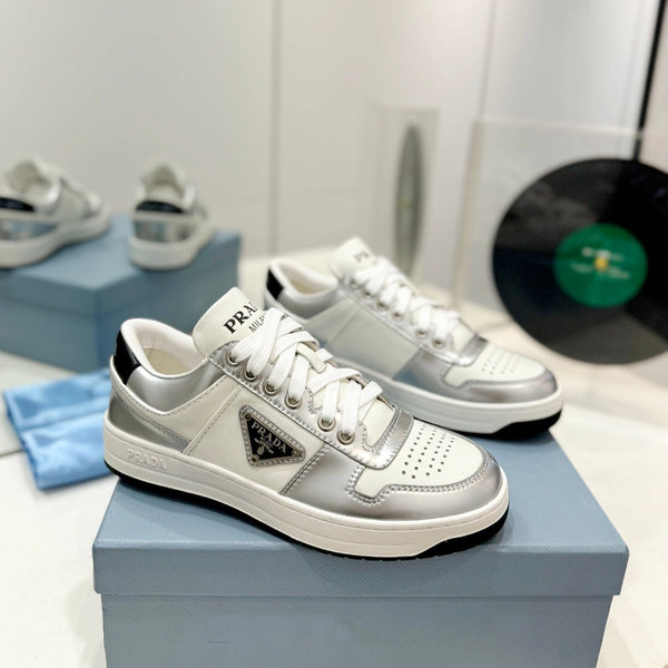 SNEAKERS PRA DOWNTOWN NAPPA IN VITELLO BIANCO E ARGENTO