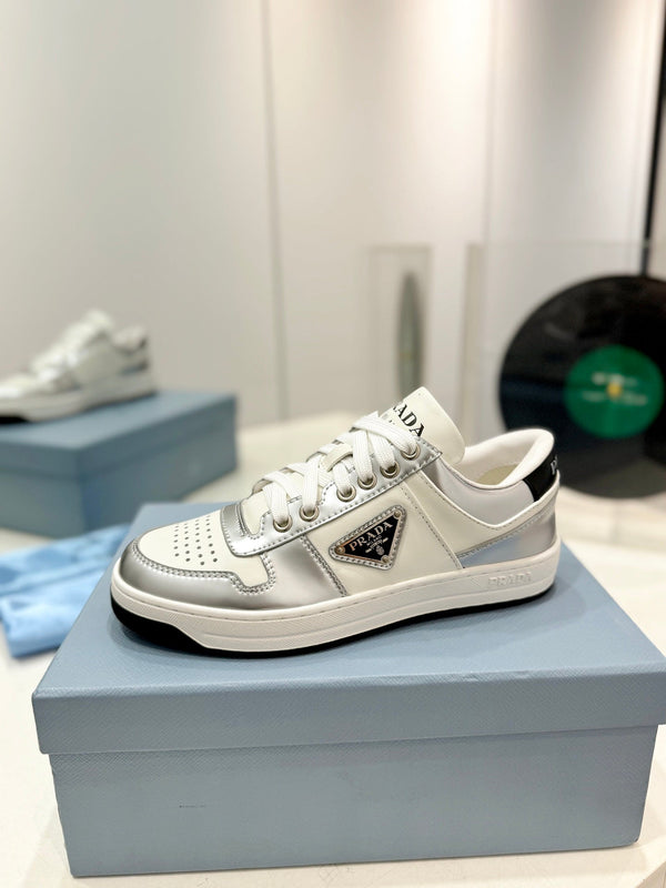 SNEAKERS PRA DOWNTOWN NAPPA IN VITELLO BIANCO E ARGENTO