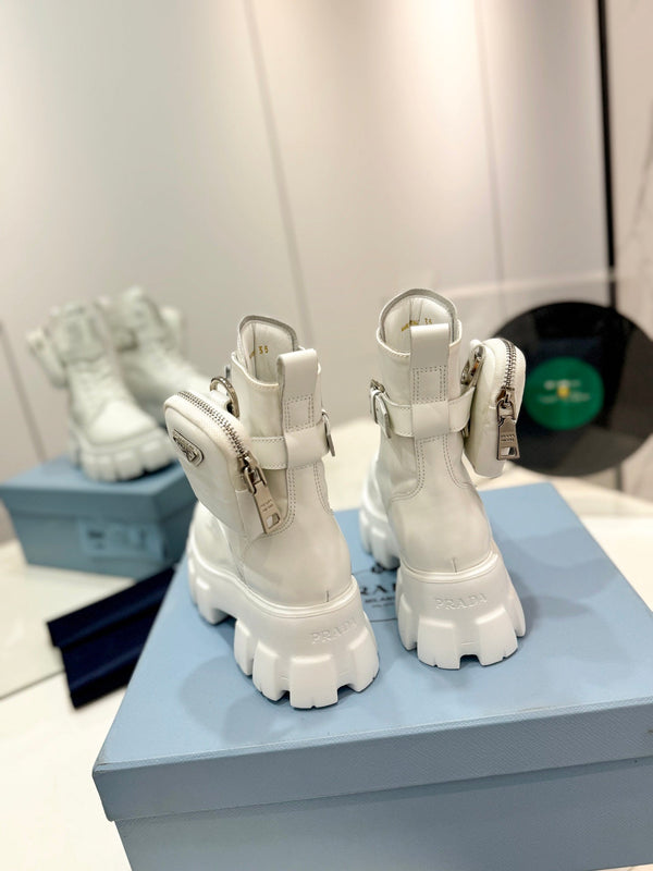 STIVALI PRA MONOLITH SPAZZOLATI E RE-NYLON CON MARSUPIO IN PELLE DI VITELLO BIANCA