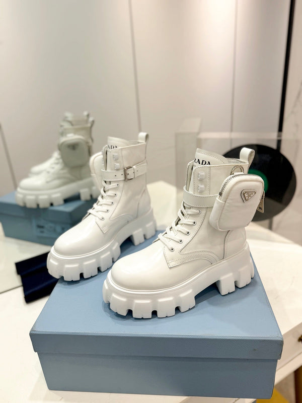 STIVALI PRA MONOLITH SPAZZOLATI E RE-NYLON CON MARSUPIO IN PELLE DI VITELLO BIANCA