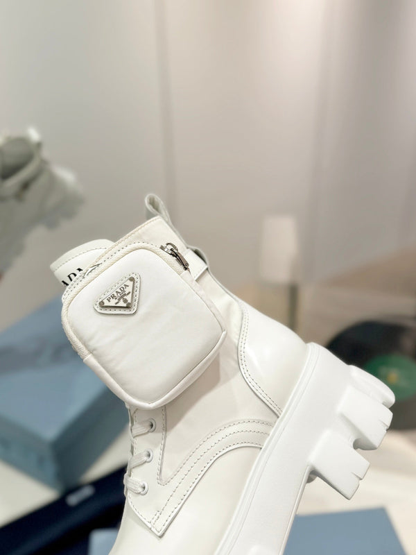 STIVALI PRA MONOLITH SPAZZOLATI E RE-NYLON CON MARSUPIO IN PELLE DI VITELLO BIANCA
