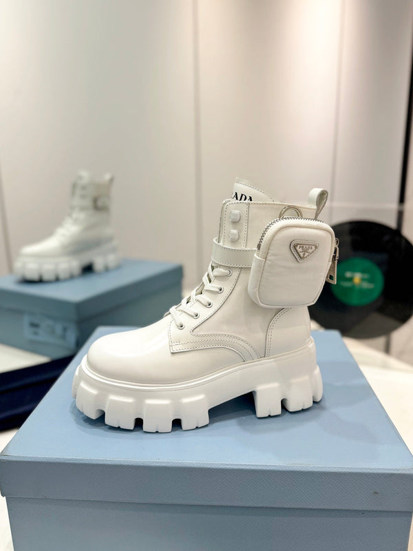 STIVALI PRA MONOLITH SPAZZOLATI E RE-NYLON CON MARSUPIO IN PELLE DI VITELLO BIANCA