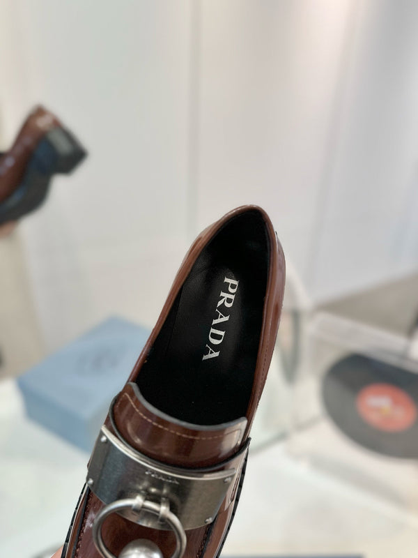 Prad 26s Ball Chain Loafers Brown Brushed Leather 941514