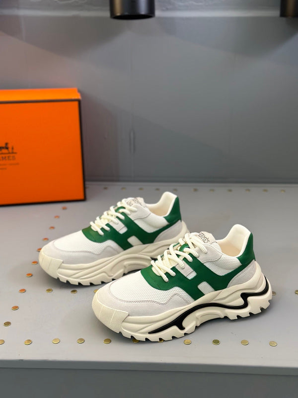 HM Men's Sneaker White Green Mesh Calfskin 541263