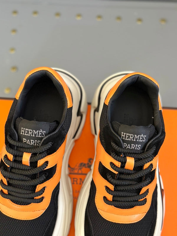 HM Men's Sneaker Black Orange Mesh Calfskin 541264
