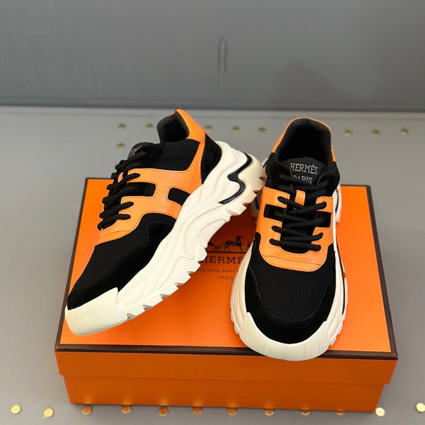 HM Men's Sneaker Black Orange Mesh Calfskin 541264