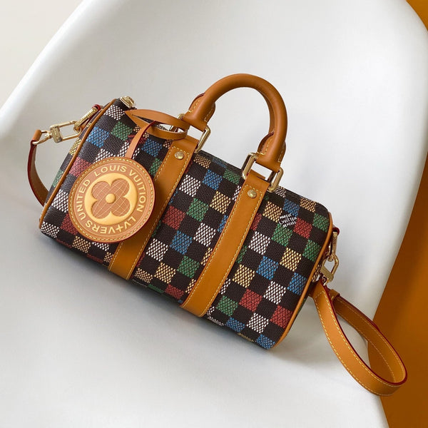Lv Keepall Bandouliere 25 Tela Damier Ebene multicolore GHW