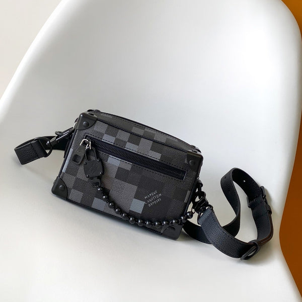Lv Mini Soft Trunk 18.5 Black Damoflage Black Canvas- Black Metal