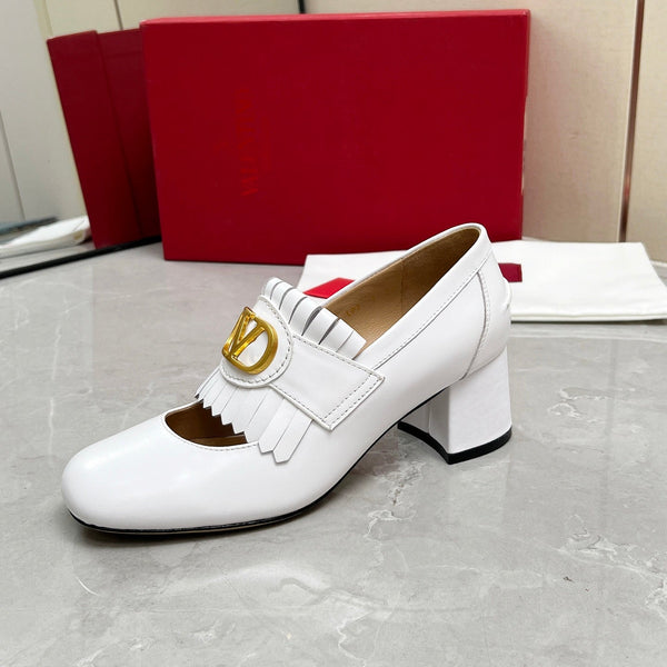 Mocassino con tacco VT 25 Signature in pelle di vitello avorio 293940