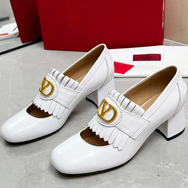 Mocassino con tacco VT 25 Signature in pelle di vitello avorio 293940