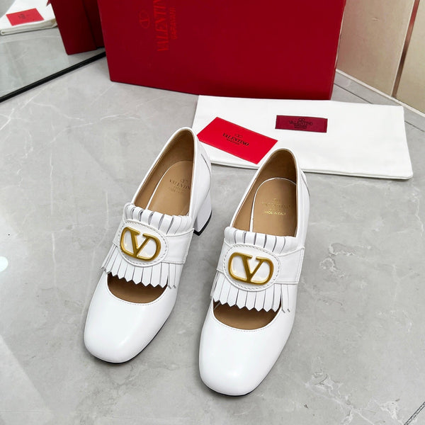 Mocassino con tacco VT 25 Signature in pelle di vitello avorio 293940