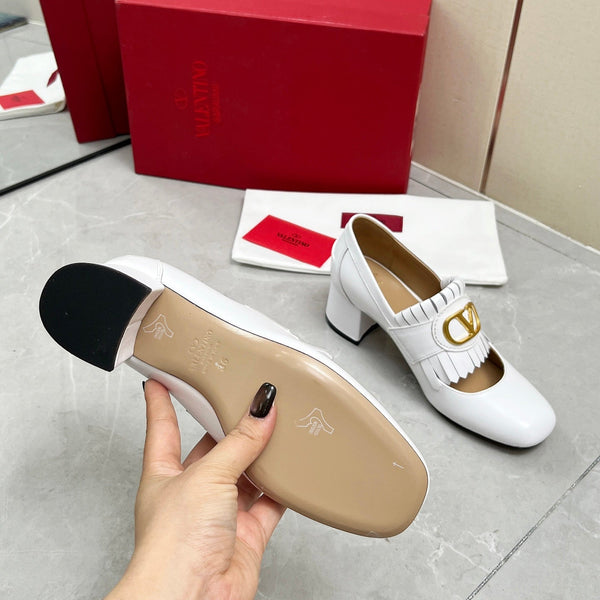Mocassino con tacco VT 25 Signature in pelle di vitello avorio 293940