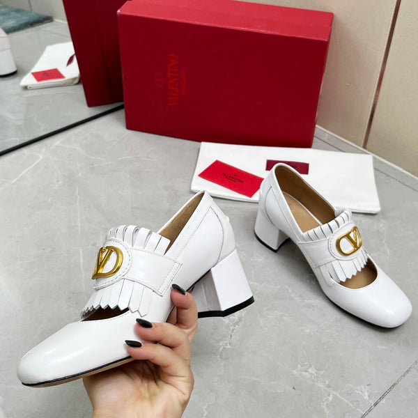 Mocassino con tacco VT 25 Signature in pelle di vitello avorio 293940