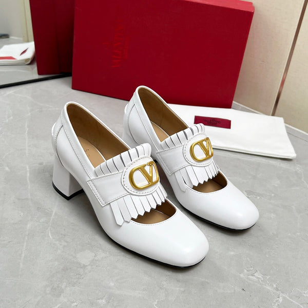 Mocassino con tacco VT 25 Signature in pelle di vitello avorio 293940