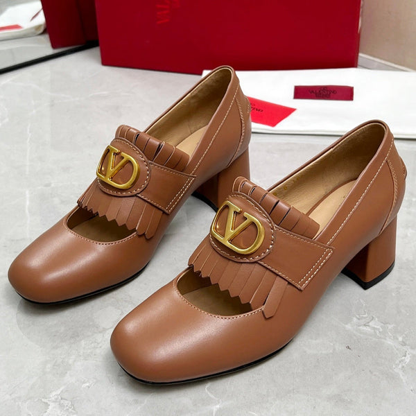 Mocassino con tacco VT 25 Signature in pelle di vitello marrone 293941