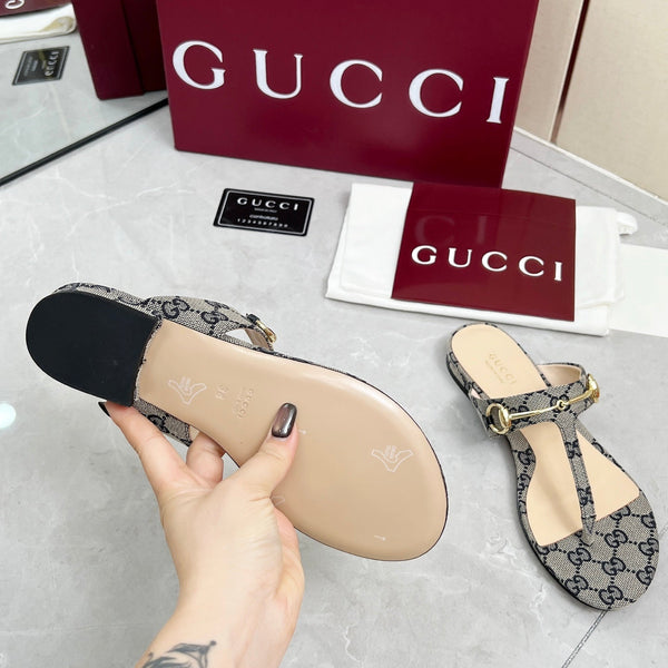 GC 25 Horsebit Thong Sandals Gray Canvas Leather 293855