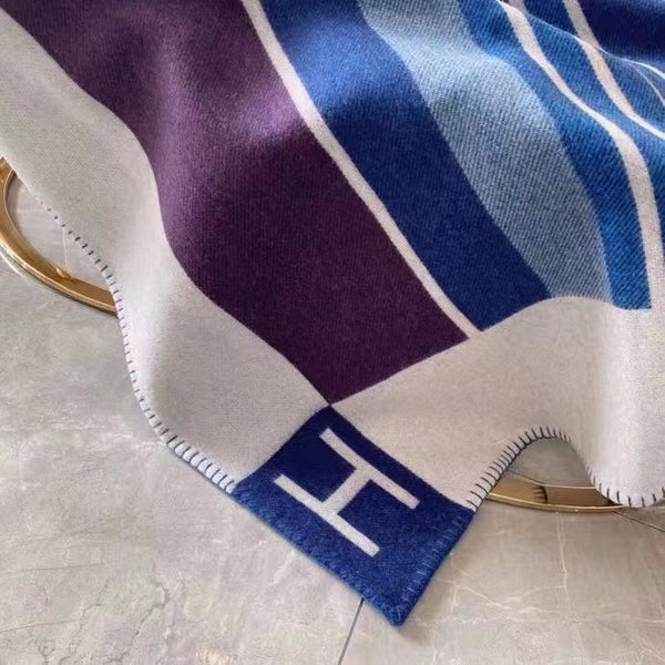 HM Avalon Throw Blanket Ecru Indigo Wool Cashmere