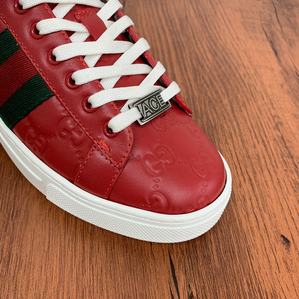 Sneaker GG ACE da uomo in pelle di vitello rossa 537020