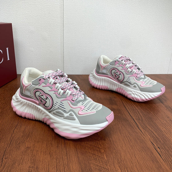 Sneaker GG Ripple da uomo in maglia grigia e rosa 536988